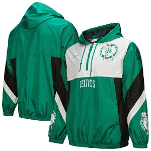yz ~b`F&lX Y TVc gbvX Men's Mitchell & Ness Kelly Green Boston Celtics Hardwood Classics Team Origins Anorak Quarter-Zip Windbreaker Jacket Cel Green
