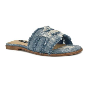 yz iCEFXg fB[X T_ V[Y Nine West Germanny Women's Slip-On Casual Sandals Blue Denim