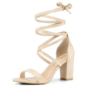【送料無料】 アレグラ ケー レディース パンプス シューズ Women's Strappy Lace Up Heel Chunky High Heels Sandals Beige