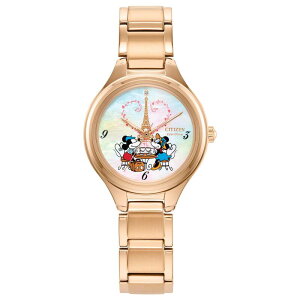 yz V`Y fB[X rv ANZT[ Disney's Mickey & Minnie Parisian Getaway Eco-Drive Watch with Rose Gold Tone Stainless Steel Bracelet by Citizen FE2103-52D White