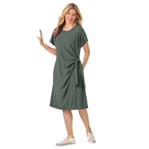 �E�[�}�� �E�B�Y�C�� ���f�B�[�X �g�b�v�X �����s�[�X �v���X�T�C�Y T�V���c Woman Within Women's Plusize Side Knotee Dress Pine