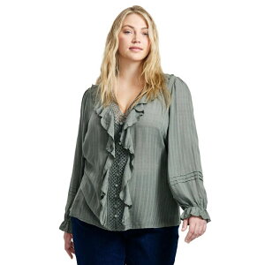 �A�x�j���[ ���f�B�[�X �g�b�v�X �V���c �v���X�T�C�Y �t���� Avenue Women's Plusize Ruffle Love Shirt Olive �I���[�u