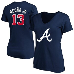 �v���t�@�C�� ���f�B�[�X �g�b�v�X T�V���c �v���X�T�C�Y Women'sProfile Ronald Acua Jr. Navy Atlanta Braves Plusize Name & Number T-Shirt Brv Navy �l�C�r�[