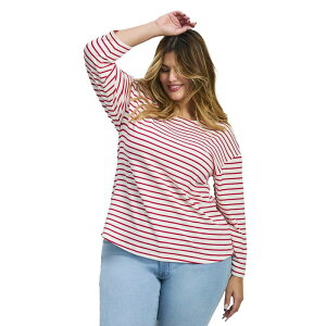 �A�x�j���[ ���f�B�[�X �g�b�v�X T�V���c �v���X�T�C�Y Avenue Women's Plusize Aimee Stripe Top Ivory Red �A�C�{���[