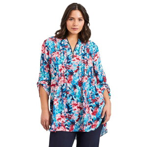 �A�x�j���[ ���f�B�[�X �g�b�v�X T�V���c �v���X�T�C�Y Avenue Women's Plusize Roll Tab Zip Frontunic Multi Watercolor �}���`�J���[