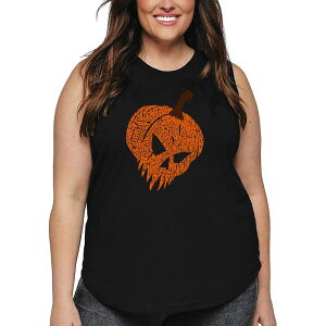 �G���G�[�|�b�v�A�[�g ���f�B�[�X �g�b�v�X T�V���c �v���X�T�C�Y LA Pop Art Evil Pumpkin - Women's Plusize Word Artank Top Black �u���b�N