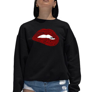 �G���G�[�|�b�v�A�[�g ���f�B�[�X �g�b�v�X T�V���c �N���[�l�b�N �X�E�F�b�g LA Pop Art Brooklyn Lips - Women's Word Art Crewneck Sweatshirt Black �u���b�N