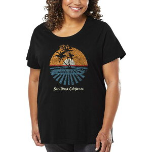�G���G�[�|�b�v�A�[�g ���f�B�[�X �g�b�v�X T�V���c �v���X�T�C�Y LA Pop Art Women's Plusize Word Art-shirt - Cities In San Diego Black �u���b�N