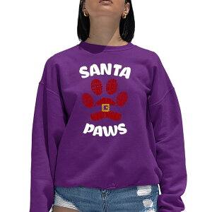 �G���G�[�|�b�v�A�[�g ���f�B�[�X �g�b�v�X T�V���c �N���[�l�b�N �X�E�F�b�g LA Pop Art Santa Paws - Women's Word Art Crewneck Sweatshirt Purple �p�[�v��