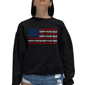 �G���G�[�|�b�v�A�[�g ���f�B�[�X �g�b�v�X T�V���c �N���[�l�b�N �X�E�F�b�g LA Pop Art Happy 4th of July - Women's Word Art Crewneck Sweatshirt Black �u���b�N