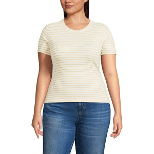 �����Y�G���h ���f�B�[�X �g�b�v�X T�V���c �v���X�T�C�Y Plusize Lands' Endrapey Rib Fitted Short Sleeve T-Shirt Ivoryellow Stripe �A�C�{���[