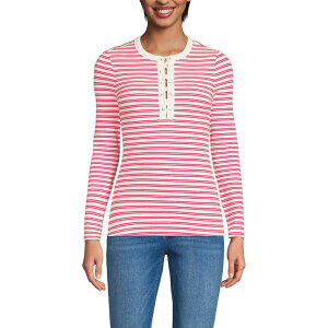 �����Y�G���h ���f�B�[�X �g�b�v�X T�V���c Women's Lands' End Polished Rib Tie Henley Top Ivory Berry Stripe �A�C�{���[