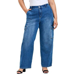 �A�x�j���[ ���f�B�[�X �{�g���X �f�j���p���c ���C�h���b�O �v���X�T�C�Y Avenue Women's Plusize Cassidy Wide Leg Cargo Jean Mid Wash