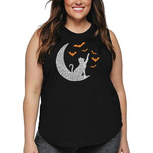 �G���G�[�|�b�v�A�[�g ���f�B�[�X �g�b�v�X T�V���c �v���X�T�C�Y LA Pop Art Lunar Bats - Women's Plusize Word Artank Top Black �u���b�N