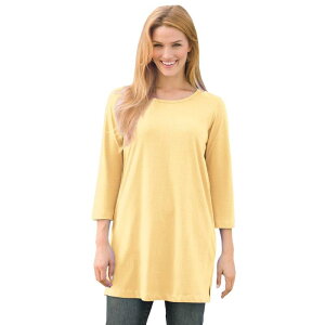 �E�[�}�� �E�B�Y�C�� ���f�B�[�X �g�b�v�X T�V���c �v���X�T�C�Y Woman Within Women's Plusize Perfecthree-Quarter-Sleeve Scoopneck Tunic Banana