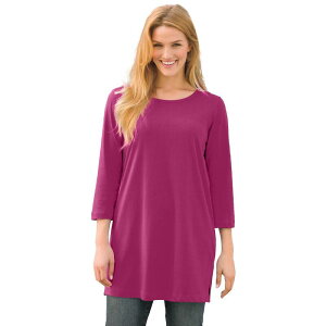 �E�[�}�� �E�B�Y�C�� ���f�B�[�X �g�b�v�X T�V���c �v���X�T�C�Y Woman Within Women's Plusize Perfecthree-Quarter-Sleeve Scoopneck Tunic Raspberry