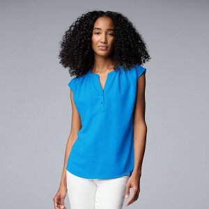 ���F���E�H�� ���f�B�[�X �g�b�v�X T�V���c Simply Vera Wang Side-Tie Mixed Media Top Blue Highlight �u���[