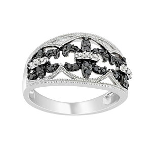 Xe O[X fB[X ANZT[ O Stella Grace Sterling Silver 1/4-ct.W. Black and White Diamond Fleur-de-Lis Ring Black ubN