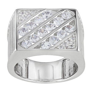 yz Xe O[X Y O ANZT[ Stella Grace Men's Sterling Silver Lab-Created White Sapphire Square Ring Sterling