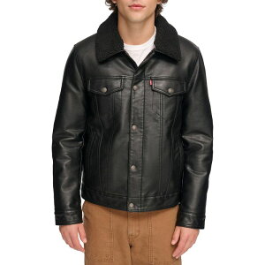 ���[�o�C�X �����Y �A�E�^�[ �W���P�b�g�E�u���]�� ���U�[ �t�F�C�N���U�[ Men's Levi'sR Faux Leather Sherpa Collar Trucker Jacket Black �u���b�N