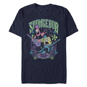 �j�R���f�I�� �����Y �g�b�v�X T�V���c �p���c �O���t�B�b�N Men's Nickelodeon SpongeBob SquarePants And Patrick Rock Tour 1999 Graphic Tee Navy �l�C�r�[