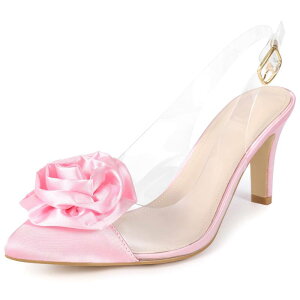 �A���O�� �P�[ ���f�B�[�X �V���[�Y �p���v�X �T���_�� �q�[�� ALLEGRA K Women's Clear Flower Stiletto Heel Sandals Pointed Toe Slingback Pumps Bling Pink �s���N