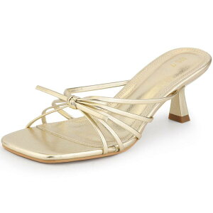 AO P[ fB[X V[Y pvX T_ q[ ALLEGRA K Women'square Toe Strappy Slip on Kitten Heel Sandals Gold S[h