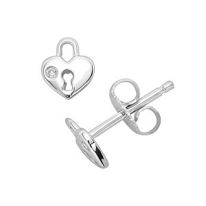 yz Aufbh fB[X sAXECO ANZT[ Little Diva Diamonds Sterling Silver Diamond Accent Heart Lock Stud Earrings - Kids White