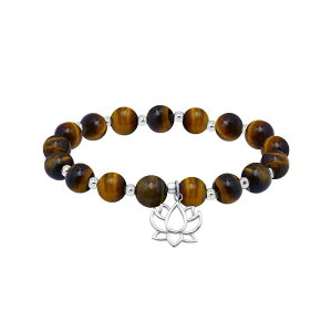 yz Aleure Precioso fB[X uXbgEoOEANbg ANZT[ Aleure Precioso Silver Plated Stone Beads with Lotus Charm Drop Stretch Bracelet Tiger Eye