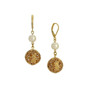 1928 ���f�B�[�X �A�N�Z�T���[ �s�A�X�E�C�������O 1928 Gold Tone Simulated Pearl and Filigree Round Beadrop Earrings White �z���C�g
