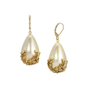 yz 1928 fB[X sAXECO ANZT[ 1928 Gold Tone Simulated Pearl and Gold Bead Drop Earrings White