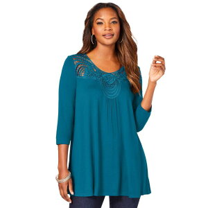 ���A�}���Y ���f�B�[�X �g�b�v�X T�V���c �v���X�T�C�Y ���[�X Roaman's Women's Plusize Lacembellished Swing Ultra Femme Top Deep Teal �e�B�[��