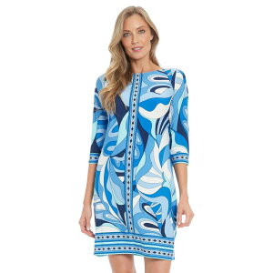�����h���^�C���X ���f�B�[�X �g�b�v�X �����s�[�X �v�` Petite London Times Three-Quarter Sleeve Shift Dress Blue Aqua �u���[