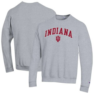 yz `sI Y TVc gbvX Men'sChampion Heather Gray Indiana Hoosiers Arch Over Logo Pullover Sweatshirt Ind Grey