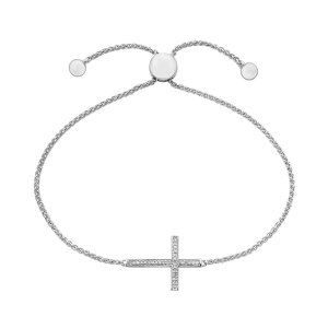 yz Aufbh fB[X uXbgEoOEANbg ANZT[ Sterling Silver 1/10 Carat T.W. Diamond Sideways Cross Bolo Bracelet Sterling