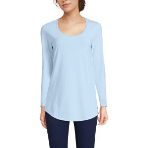 �����Y�G���h ���f�B�[�X �g�b�v�X T�V���c Women's Lands' End Long Sleeve Power Performance Scoop Neck Tunic Tee Sky Blue Pinstripe �u���[