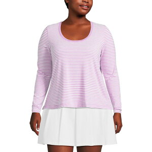 �����Y�G���h ���f�B�[�X �g�b�v�X T�V���c �v���X�T�C�Y Plusize Lands' End Power Performance Long Sleeve Scoopneck T-Shirt Lilac White Stripe �z���C�g