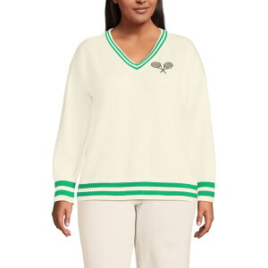 �����Y�G���h ���f�B�[�X �A�E�^�[ �j�b�g�E�Z�[�^�[ V�l�b�N �v���X�T�C�Y Plusize Lands' Endrifter V-Neck Sweater Ivory Clover Tip �A�C�{���[