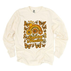 Simply Sage Market ���f�B�[�X �g�b�v�X T�V���c Simply Sage Market Anything Is Possible Daisies Garment Dyed Long Sleeve Ivory �A�C�{���[