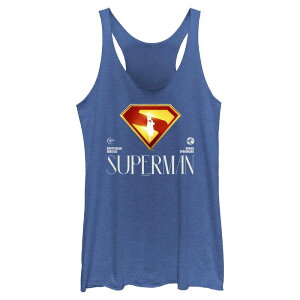 AjLN^[ fB[X gbvX TVc Licensed Character Juniors' DComicsuperman Classic Shield Kryptonian Heritage Human Upbringing Tri-Blend Racerback Tank Top Royal Heather wU[