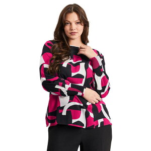�A�x�j���[ ���f�B�[�X �g�b�v�X T�V���c �v���X�T�C�Y �v�����g Avenue Women's Plusize Geo Printed Tunic Pink Geo �s���N