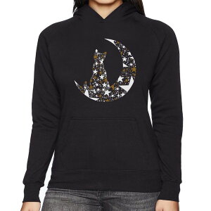 yz GG[|bvA[g fB[X TVc gbvX Cat Sitting On Moon - Women's Word Art Hooded Sweatshirt Black