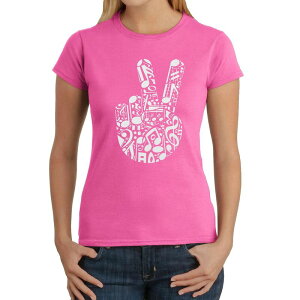 �G���G�[�|�b�v�A�[�g ���f�B�[�X �g�b�v�X T�V���c LA Pop Art Peace Finger Notes - Women's Word Art-Shirt Pink �s���N