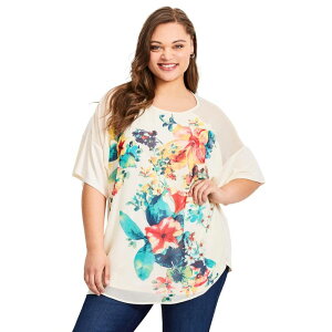�A�x�j���[ ���f�B�[�X �g�b�v�X �V���c �t�����[�� �v���X�T�C�Y �v�����g �t�����[ Avenue Women's Plusize Mixed Media Floral Printop Ivory Multi Bouquet �A�C�{���[
