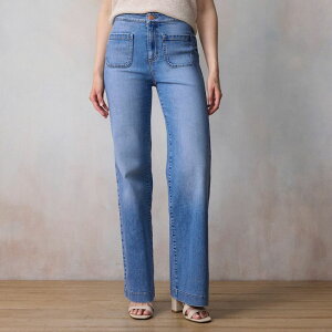 LC Lauren Conrad ���f�B�[�X �{�g���X �f�j���p���c ���C�h���b�O Women's LC Lauren Conrad Super High Rise Wide Leg Denim Trousers Med Bright Blue �u���[