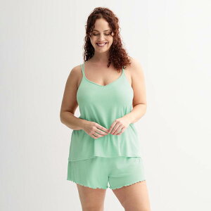 yz \m} fB[X iCgEFA A_[EFA Women's Plus Size Sonoma Goods For Life 2-pc. Pajama Tank & Pajama Shorts Set Birds Egg Grn