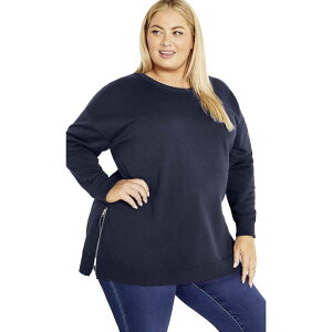 �A�x�j���[ ���f�B�[�X �g�b�v�X T�V���c �v���X�T�C�Y Avenue Women's Plusize Jade Longline Zip Top Navy �l�C�r�[