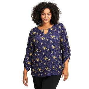 �A�x�j���[ ���f�B�[�X �g�b�v�X �V���c �v���X�T�C�Y Avenue Women's Plusize Keyhole Hardware Top Yellow Sketch Floral �C�G���[