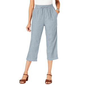 yz A}Y fB[X JWApc {gX Roaman's Women's Plus Size Chambray Wide Leg Capri Pant Bleach Wash