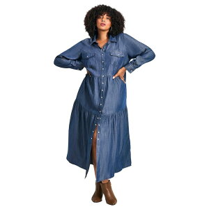 �A�x�j���[ ���f�B�[�X �g�b�v�X �����s�[�X �e�B�A�[�h �v���X�T�C�Y �V���c �f�j�� Avenue Women's Plusize Denim Tiered Shirtdress Dark Wash �f�j��